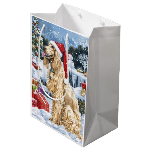 アフガンハウンド犬の冬ワンダーランドクリスマスジョイ ミディアムペーパーバッグ (裏面アングル)