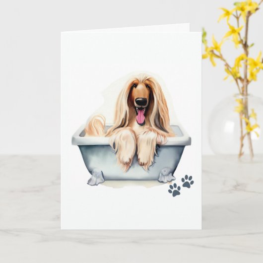 アフガンハウンド犬の折り返し挨拶 カード (黄色い花)