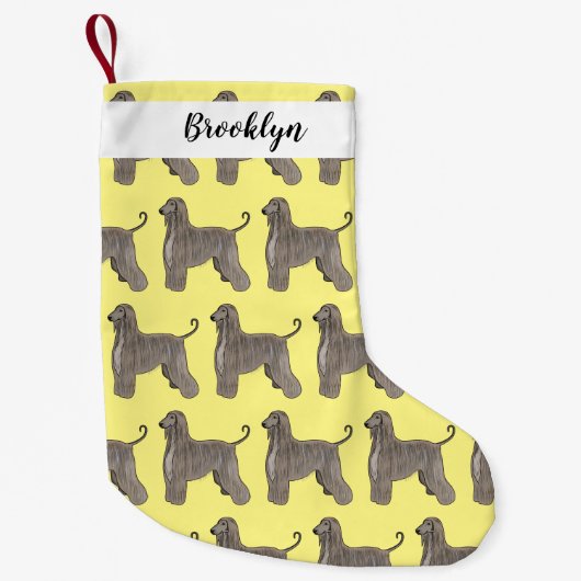 アフガンハウンド犬の漫画イラストレーション スモールクリスマスストッキング (正面)