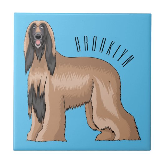 アフガンハウンド犬の漫画イラストレーション タイル (正面)