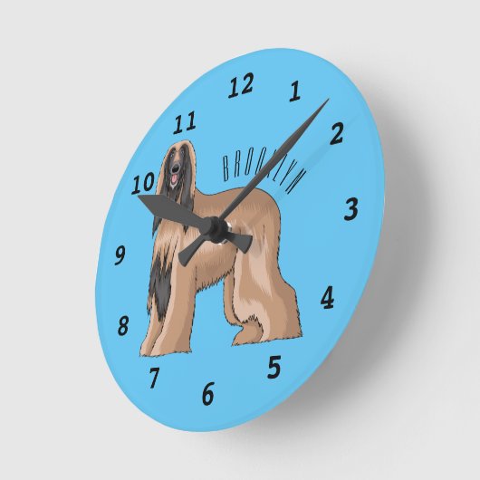 アフガンハウンド犬の漫画イラストレーション ラウンド壁時計 (傾斜)