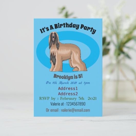 アフガンハウンド犬の漫画イラストレーション 招待状 (スタンド正面)