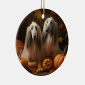 アフガンハウンド犬の秋の喜びカボチャ セラミックオーナメント (右)