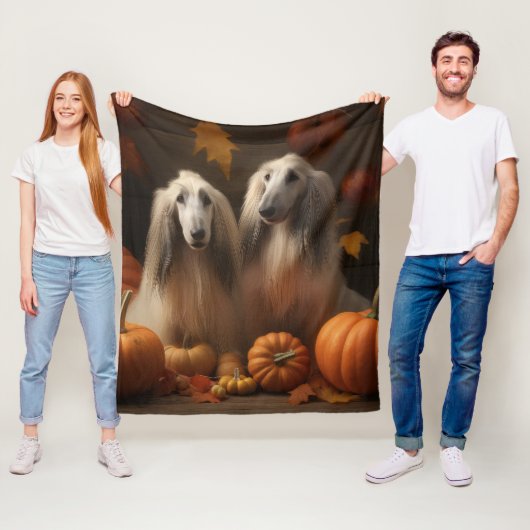 アフガンハウンド犬の秋の喜びカボチャ フリースブランケット (インサイチュ)