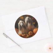 アフガンハウンド犬の秋の喜びカボチャ ラウンドシール (封筒)