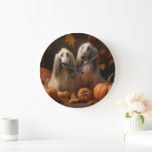 アフガンハウンド犬の秋の喜びカボチャ ラージ壁時計 (ホーム)