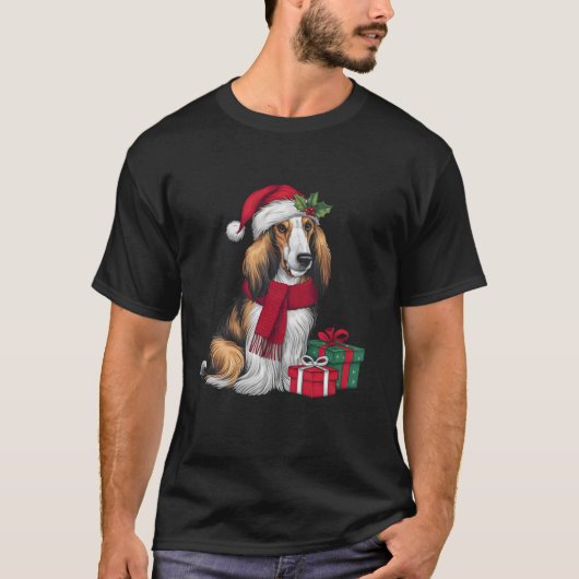 アフガンハウンド犬クリスマスアウトフィットSanta Hat Dog X Tシャツ (正面)