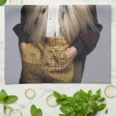 アフガン犬の髪をズボンでブロンドで結う キッチンタオル (折り畳み)