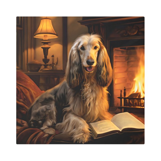 アフガン読ハウンドの本ヴィンテージ メタルプリント (正面)