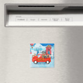 アフガン・ハウンズ犬のクリスマスデリバリートラック雪 マグネット (インサイチュ (食洗機))