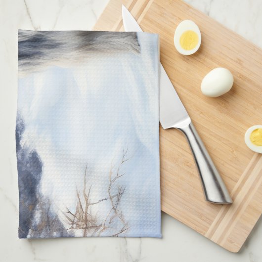 アフガン・ハウンドが雪のクリスマスを過ごした キッチンタオル (四つ折り)