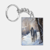 アフガン・ハウンドが雪のクリスマスを過ごした キーホルダー (正面左)