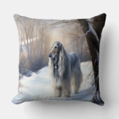 アフガン・ハウンドが雪のクリスマスを過ごした クッション (正面)