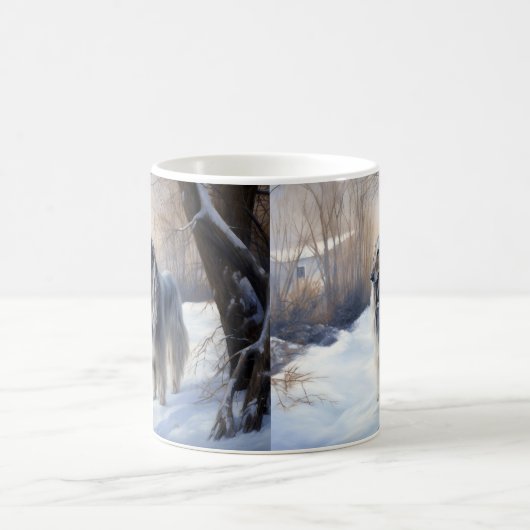 アフガン・ハウンドが雪のクリスマスを過ごした コーヒーマグカップ (中央)