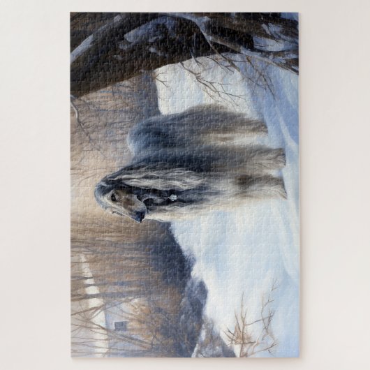 アフガン・ハウンドが雪のクリスマスを過ごした ジグソーパズル (縦)