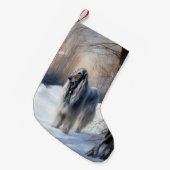 アフガン・ハウンドが雪のクリスマスを過ごした スモールクリスマスストッキング (正面 (吊り時))