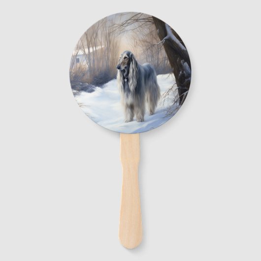 アフガン・ハウンドが雪のクリスマスを過ごした ハンドファン (裏面)