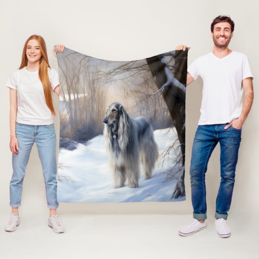 アフガン・ハウンドが雪のクリスマスを過ごした フリースブランケット (インサイチュ)