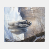 アフガン・ハウンドが雪のクリスマスを過ごした フリースブランケット (正面(横))