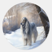 アフガン・ハウンドが雪のクリスマスを過ごした ラウンドシール (正面)