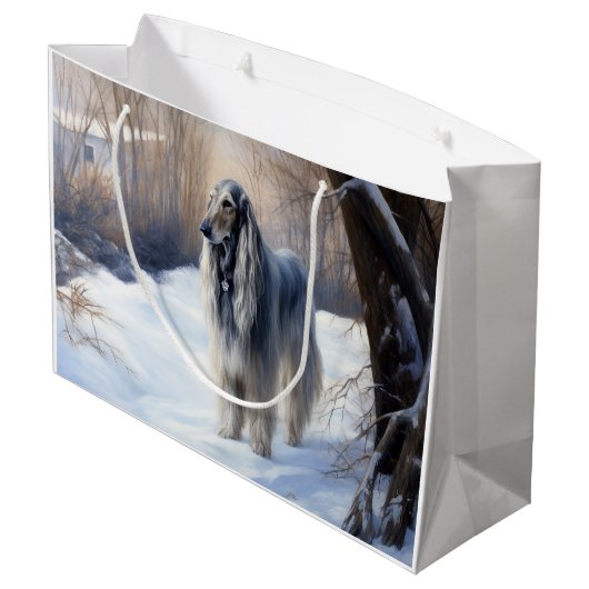 アフガン・ハウンドが雪のクリスマスを過ごした ラージペーパーバッグ (裏面アングル)