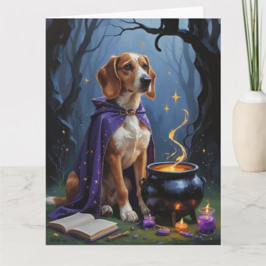アフガン・ハウンドの犬のウィズミカル・ハロウィン絵画 カード (正面)