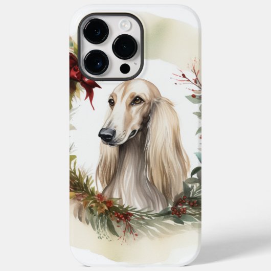 アフガン・ハウンド クリスマス リース 祝祭の仔犬 Case-Mate iPhoneケース (裏面)