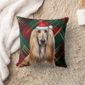 アフガン・ハウンド 犬 赤いチェック柄のクリスマス ホリデー クッション (ブランケット)