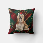 アフガン・ハウンド 犬 赤いチェック柄のクリスマス ホリデー クッション (裏面)