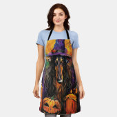 アフガ不気味ンハウンドハロウィーン魔女とカボチャ エプロン (着用した状態)