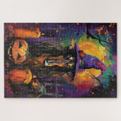 アフガ不気味ンハウンドハロウィーン魔女とカボチャ ジグソーパズル (横)