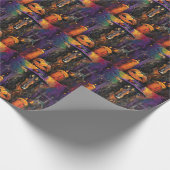 アフガ不気味ンハウンドハロウィーン魔女とカボチャ ラッピングペーパー (角)