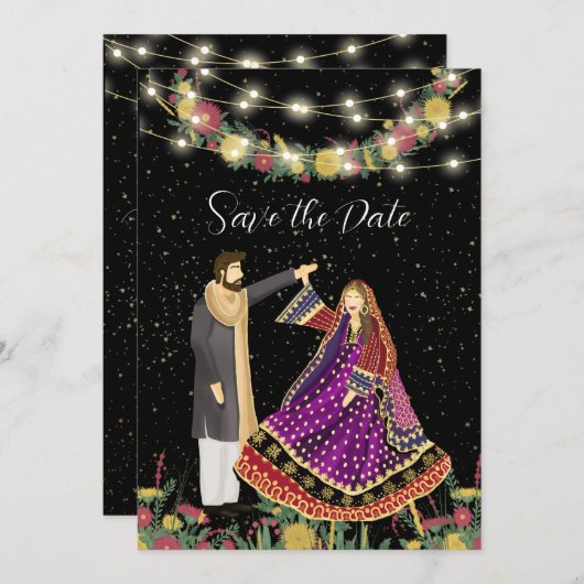 アフガ結婚ンズカップルイラストレーション セーブザデート (正面/裏面)