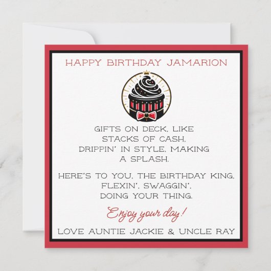 アフスタイリッシュリカ系アメリカ人ボーイブラック/レッド誕生日 カード (裏面)
