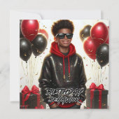 アフスタイリッシュリカ系アメリカ人ボーイブラック/レッド誕生日 カード (正面)