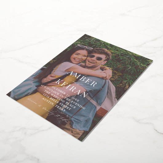アフタヌーンシェー結婚ド – 写真 箔招待状 (回転した状態)