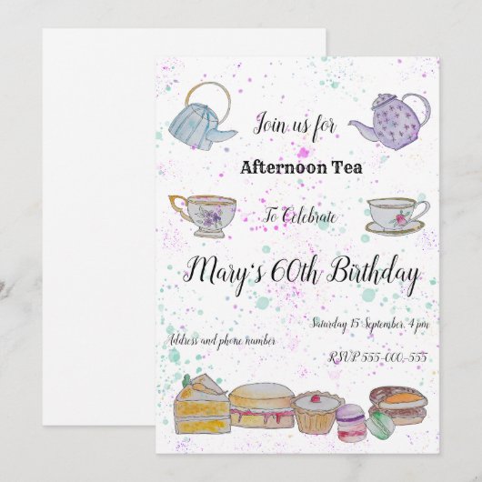 アフタヌーンティーの水彩招待状 招待状 (正面/裏面)