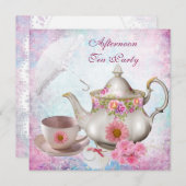 アフタヌーンティーアンブレラピンクフローラティーポット 招待状 (正面/裏面)