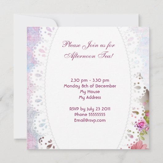 アフタヌーンティーアンブレラピンクフローラティーポット 招待状 (裏面)
