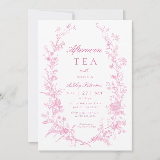 アフタヌーンティーエレガントパーティーガールベビーシャワー 招待状 (正面)
