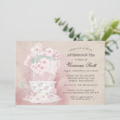 アフタヌーンティーティーティーカップヴィンテージブライダルシャワー 招待状 (スタンド正面)