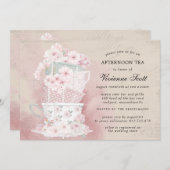 アフタヌーンティーティーティーカップヴィンテージブライダルシャワー 招待状 (正面/裏面)