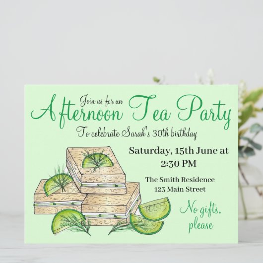 アフタヌーンティーパーティーシャワー キュウリサンドイッチ 招待状 (スタンド正面)