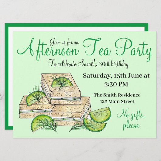 アフタヌーンティーパーティーシャワー キュウリサンドイッチ 招待状 (正面/裏面)