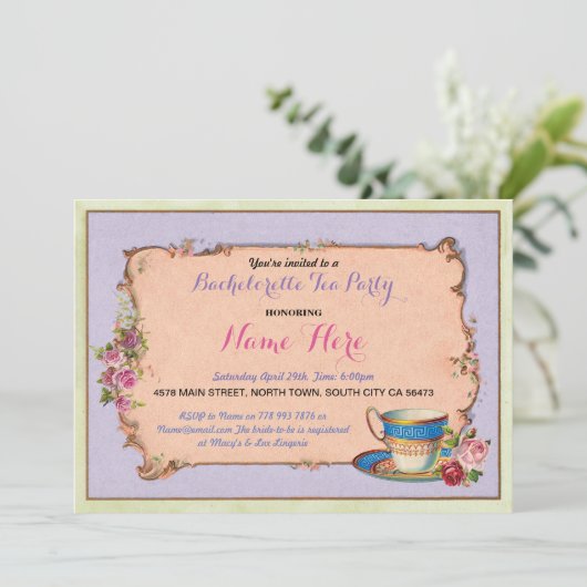 アフタヌーンティーパーティーバチェロレッテパープル招待状 招待状 (スタンド正面)