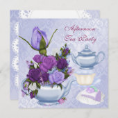 アフタヌーンティーパーティーパープルフローラティーポット 招待状 (正面/裏面)