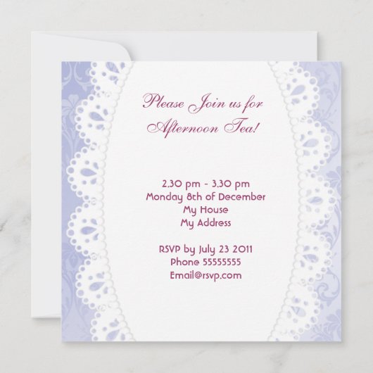 アフタヌーンティーパーティーパープルフローラティーポット 招待状 (裏面)