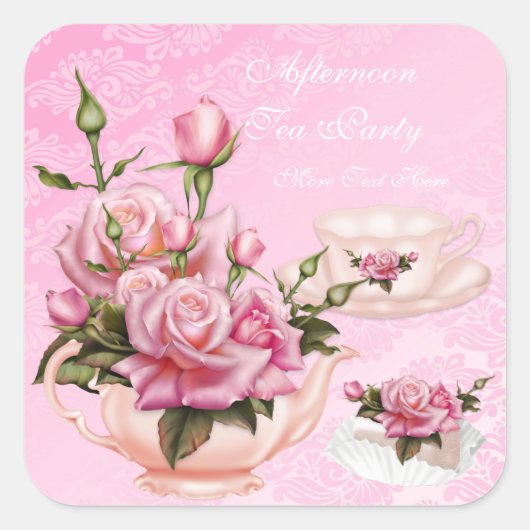 アフタヌーンティーパーティーピンクピーチバラフローラティーポット スクエアシール (正面)
