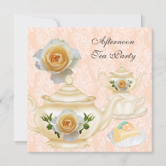 アフタヌーンティーパーティーピーチコーラルフローラティーポット 招待状 (正面)