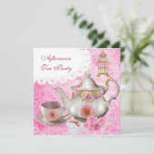 アフタヌーンティーパーティーヴィンテージピンクフローラティーポット 招待状 (スタンド正面)